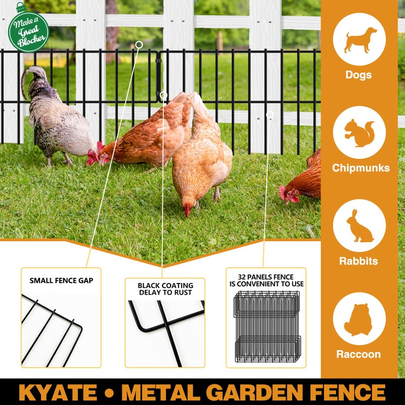 KYATE 45.33ft(L) X 13inch(H) Animal Barrier Fence, 32 Panels No Dig Fences for Rabbit, Dog Digging Defense Ground Bottom Blockers, Rustproof Metal Border for Garden Outdoor Patio Landscaping - Image 3