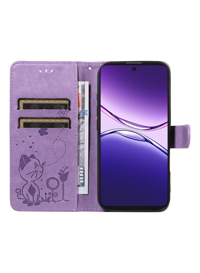 اس-توب جراب لهاتف OPPO A5 Pro 5G Global جراب هاتف من الجلد القابل للطي منقوش عليه صورة قطة ونحلة - Image 4