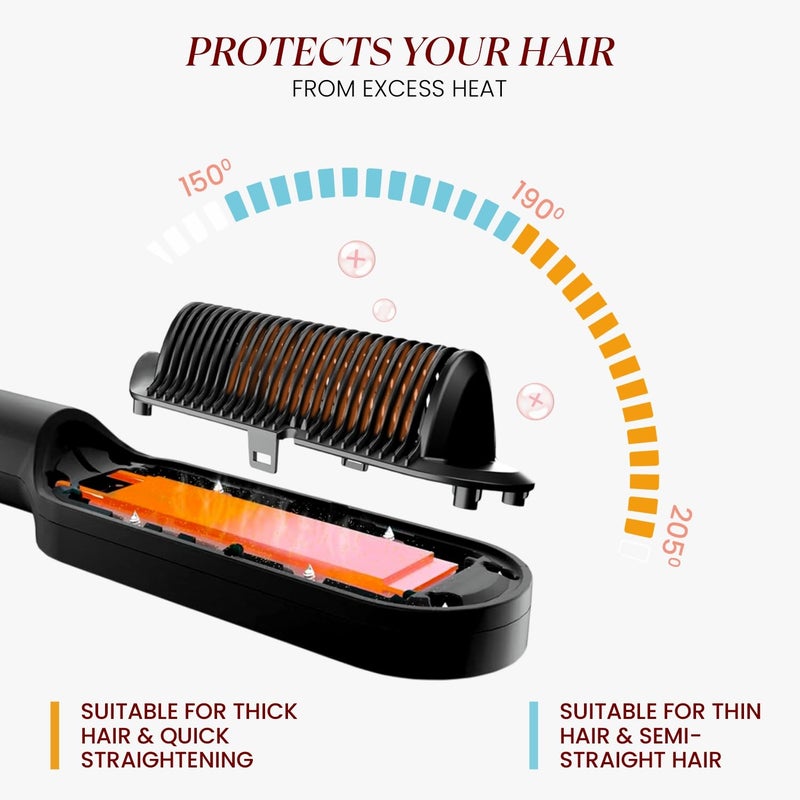 MakeMeeBold Hair Straightener Brush | Frizz Free Hair | Electric Hair Straightner Comb | Gifts for woman | With Ceramic Coated Plates, 5 Temperature Controls,1200 Watt, Black - Image 3