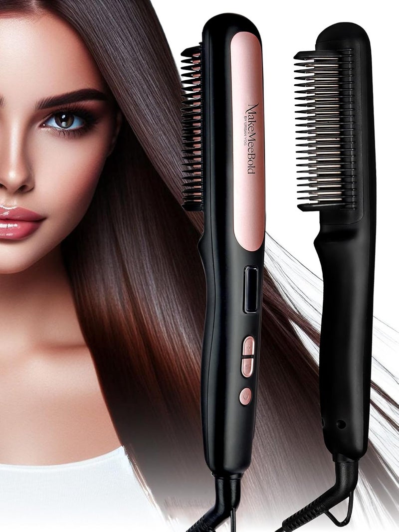 MakeMeeBold Hair Straightener Brush | Frizz Free Hair | Electric Hair Straightner Comb | Gifts for woman | With Ceramic Coated Plates, 5 Temperature Controls,1200 Watt, Black - Image 1