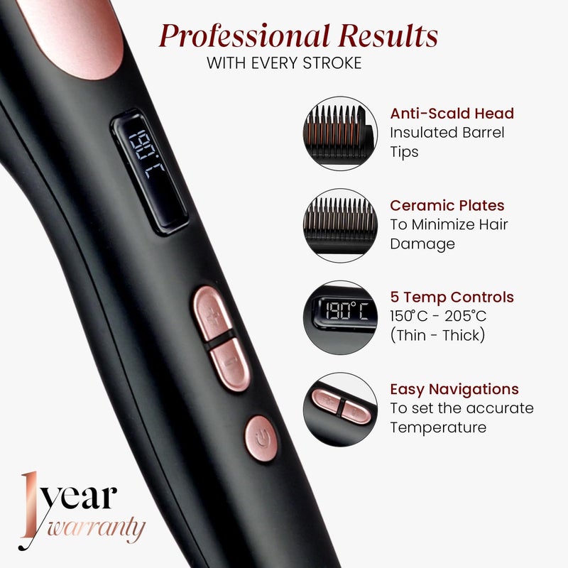 MakeMeeBold Hair Straightener Brush | Frizz Free Hair | Electric Hair Straightner Comb | Gifts for woman | With Ceramic Coated Plates, 5 Temperature Controls,1200 Watt, Black - Image 4
