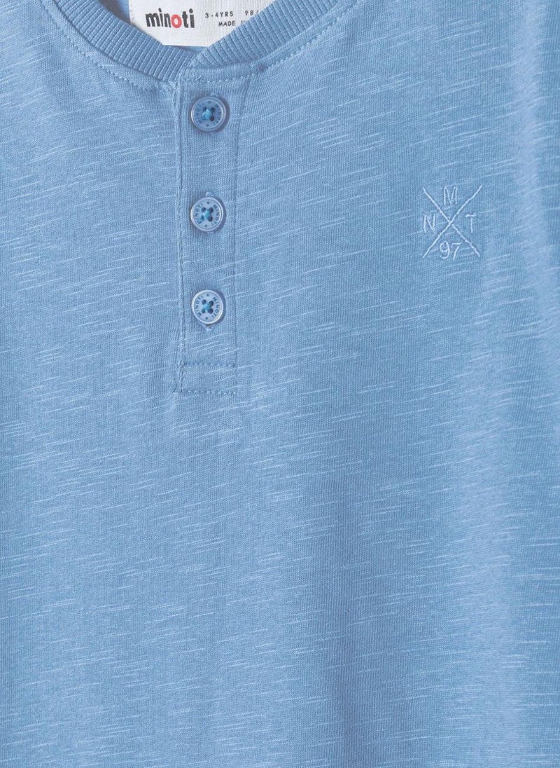 MINOTI Teen Henley T-Shirt with Short Sleeves and Button Neckline - Image 3