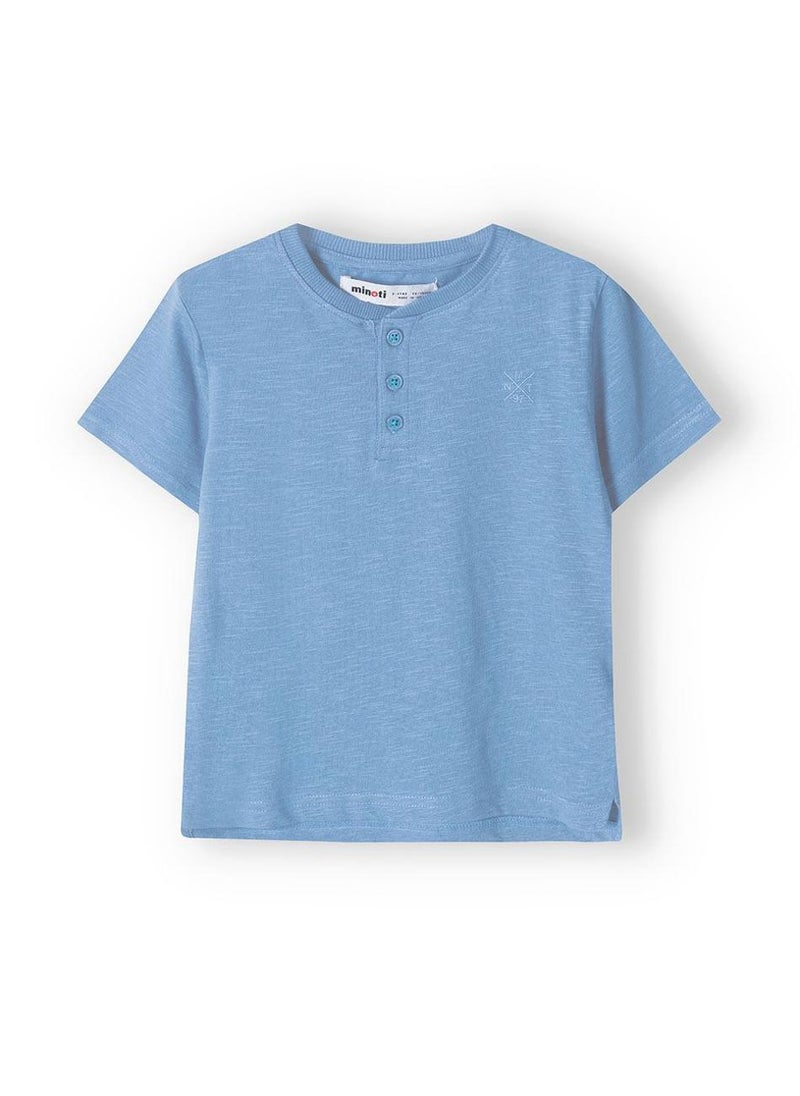 MINOTI Teen Henley T-Shirt with Short Sleeves and Button Neckline - Image 1