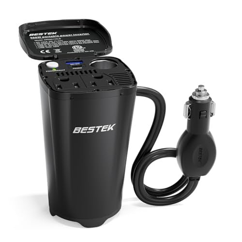 BESTEK محول الطاقة BESTEK 200 واط، محول قابس السيارة مع مخرج مزدوج لشحن USB بقوة 4.5A، شاحن سيارة لحامل الأكواب مع مقبس ولاعة السجائر للكمبيوتر المحمول، الكمبيوتر (أحمر كولا) - Image 1