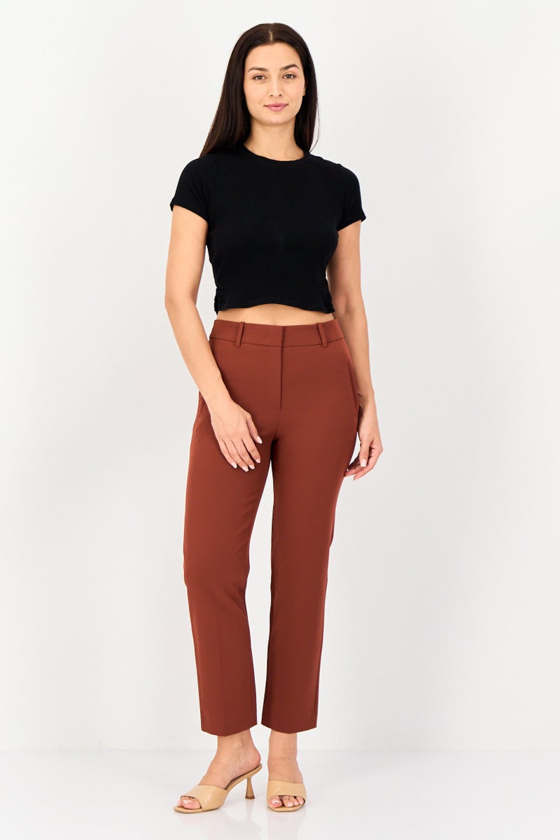 SELECTED Women Regular Fit Plain Dress Pants, Brown - Image 2