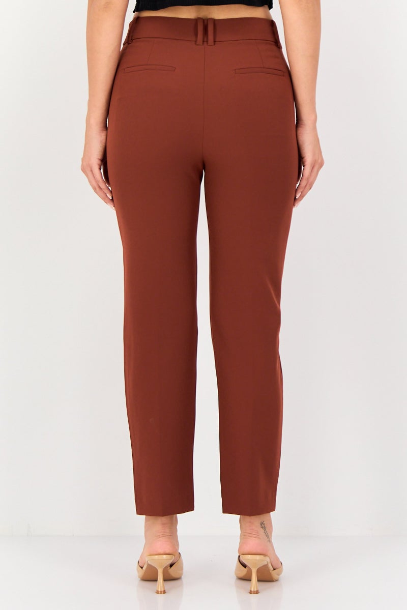 SELECTED Women Regular Fit Plain Dress Pants, Brown - Image 3