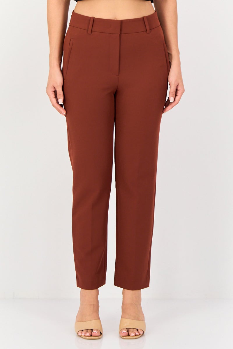 SELECTED Women Regular Fit Plain Dress Pants, Brown - Image 1