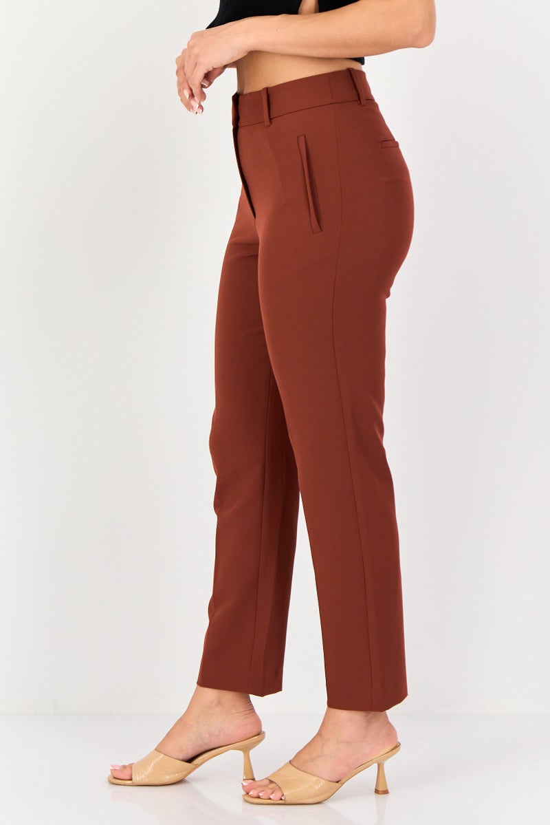 SELECTED Women Regular Fit Plain Dress Pants, Brown - Image 4