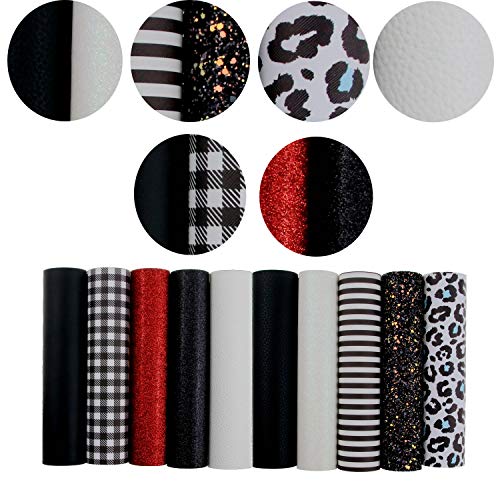 Litchi 10 Pieces 8x12 Inch Faux Leather Sheets Include Fine Chunky Glitter Printed for Leather Bows Earrings Making - Image 2