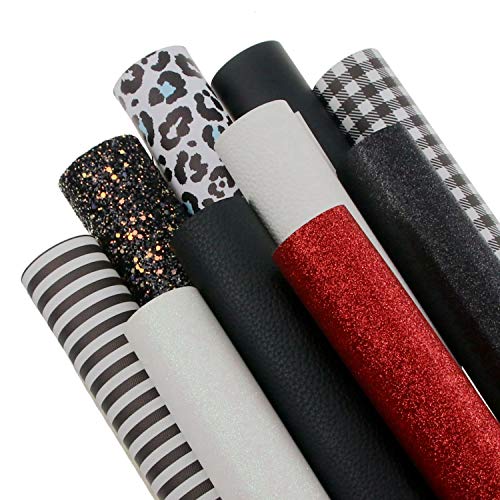 Litchi 10 Pieces 8x12 Inch Faux Leather Sheets Include Fine Chunky Glitter Printed for Leather Bows Earrings Making - Image 1