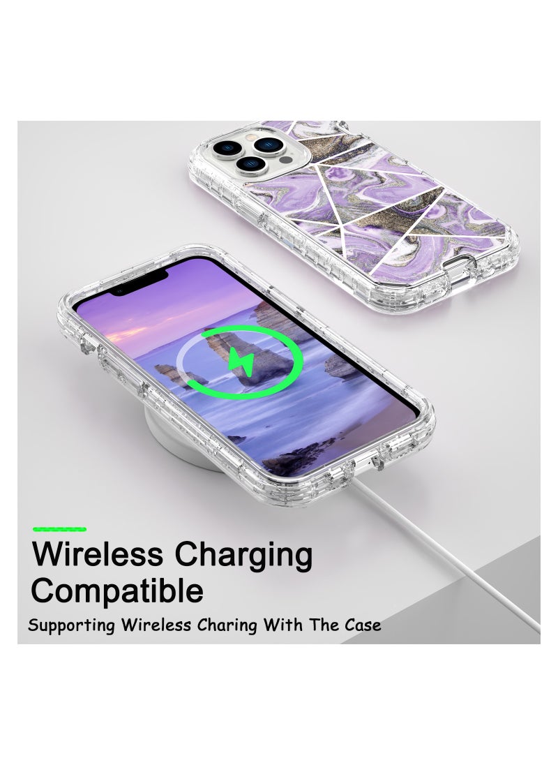 Color Fans Apple iPhone 15 Pro Max (6.7 inch) Luxury Glitter Marble Case - Fashionable 3-in-1 Shockproof Protective Cover for Women and Girls - Purple Triangle Marble  - Image 5