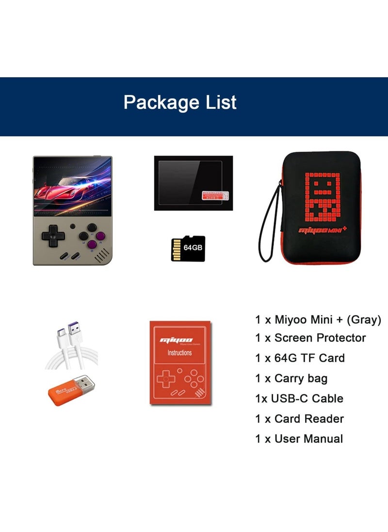 Miyoo - Miyoo Mini Plus Handheld Game Console, with Dedicated Storage Case, 3.5 Inch IPS 640x480 Screen, 64G/128G TF Card with 10,000+ Games, 3000mAh 7+Hours Battery, Support Wireless Network (Grey 64G) - Image 1