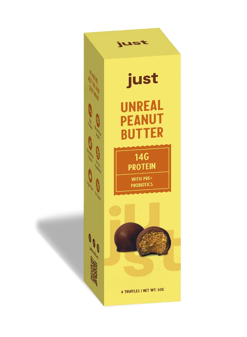 Just Unreal Peanut Butter Protein Truffles – Protein-Packed Snacks– Clean Ingredients, Probiotics & Prebiotics – 1 box x 4 Truffles (60 g)