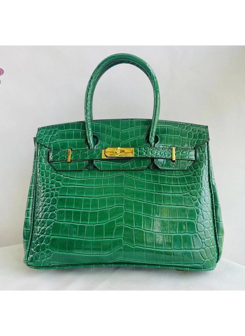2024 Crocodile Pattern Platinum Kelly BagCrocodile pattern green 25cm Crocodile pattern green 25cm