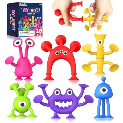 Richtim Suction Toy Toddler Bath Toys No Hole Bath Toy for Boys Girls 18PCS Sensory Fidget Toys for Kids Baby Window Building Toy Gooide Bag Stuffers Travel Gifts Easter Basket Stuffers Egg Fillers - Image 1