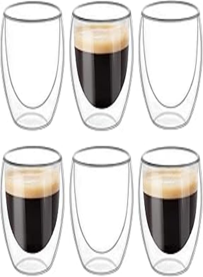 MIBRU Double Walled Glasses for Espresso Coffee Turkish Tea, Espresso Coffee Cups 80 ml Set of 6