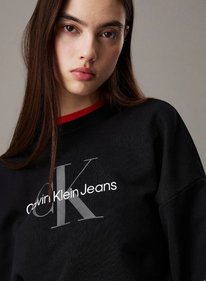 Calvin Klein Jeans Black Cropped Monogram Sweatshirt for Women | Best Price UAE