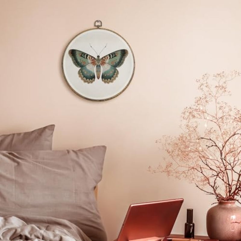 Boho Moody Butterfly Round Wall Art Decor Framed, Cottagecore Sage Green Butterfly Canvas Artwork Prints, Retro Moth Aesthetic Wall Hanging Decorations for Home Bedroom Living Room, 10x10 Inch - Image 3