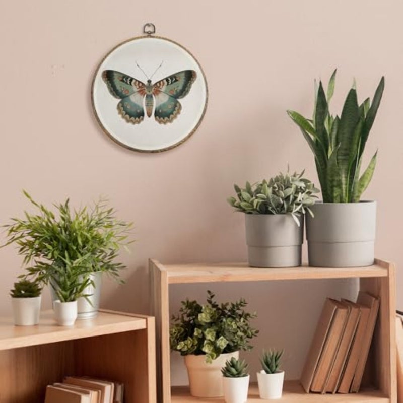 Boho Moody Butterfly Round Wall Art Decor Framed, Cottagecore Sage Green Butterfly Canvas Artwork Prints, Retro Moth Aesthetic Wall Hanging Decorations for Home Bedroom Living Room, 10x10 Inch - Image 5