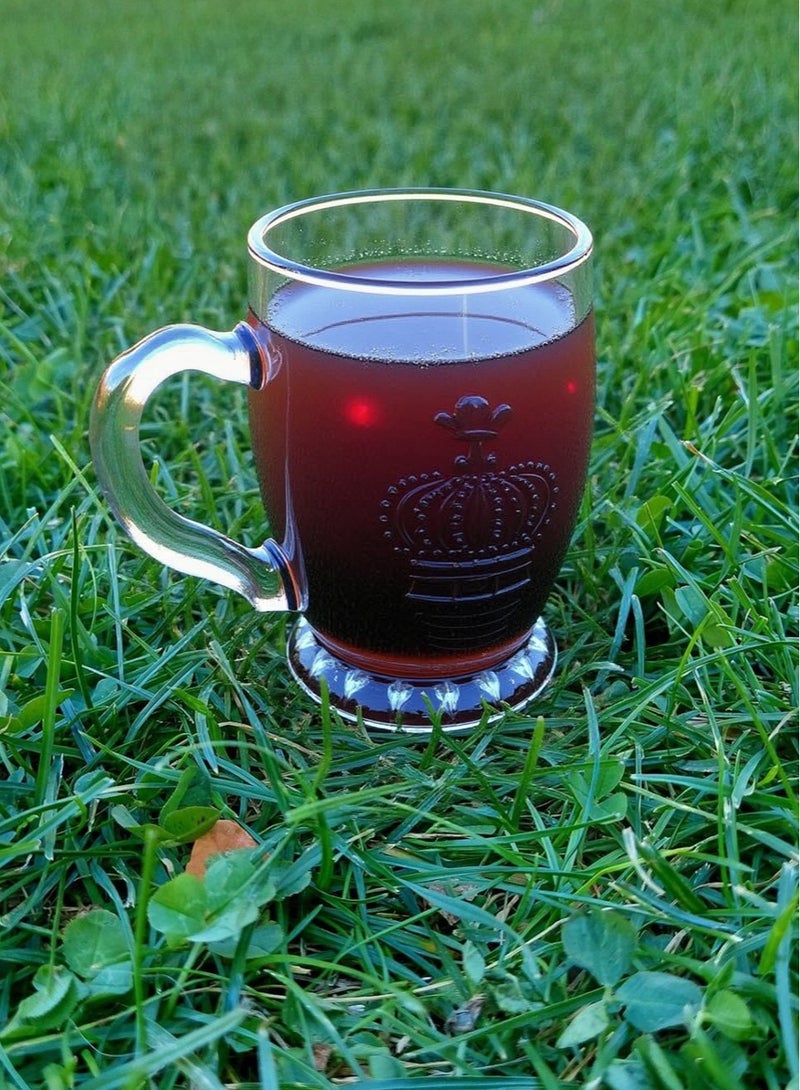 Set of 6 clear glass tea cups with handles - 200 ml capacity - elegant crown engraving - suitable for hot drinks and hospitality  - Image 2