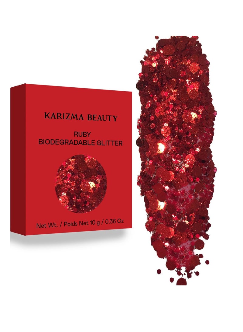 KARIZMA Ruby Biodegradable Chunky Glitter by Karizma Beauty Red Bio Glitter Eco Glitter Face Glitter 8g 