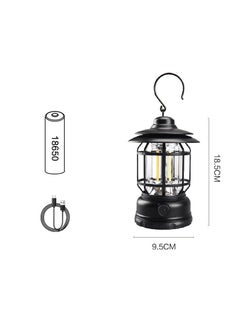 Cuken Retro LED Camping Lantern Rechargeable Warm Light Dimmable Type C Camping Lights for Tents Outdoor Power Outages Hiking Emergency Fishing (Black)  - Image 2