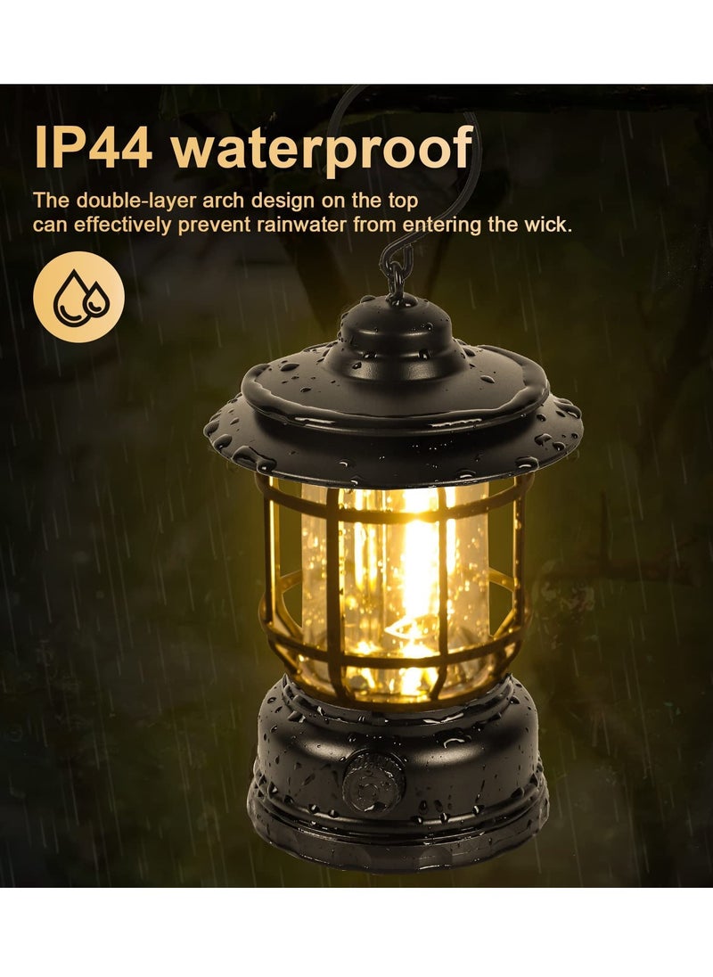 Cuken Retro LED Camping Lantern Rechargeable Warm Light Dimmable Type C Camping Lights for Tents Outdoor Power Outages Hiking Emergency Fishing (Black)  - Image 3
