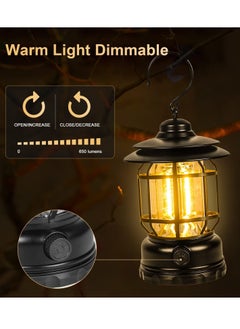 Cuken Retro LED Camping Lantern Rechargeable Warm Light Dimmable Type C Camping Lights for Tents Outdoor Power Outages Hiking Emergency Fishing (Black)  - Image 4