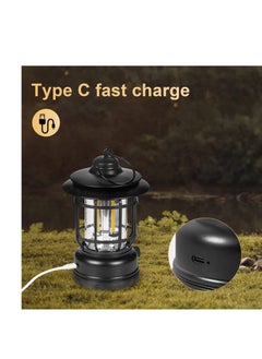 Cuken Retro LED Camping Lantern Rechargeable Warm Light Dimmable Type C Camping Lights for Tents Outdoor Power Outages Hiking Emergency Fishing (Black)  - Image 5