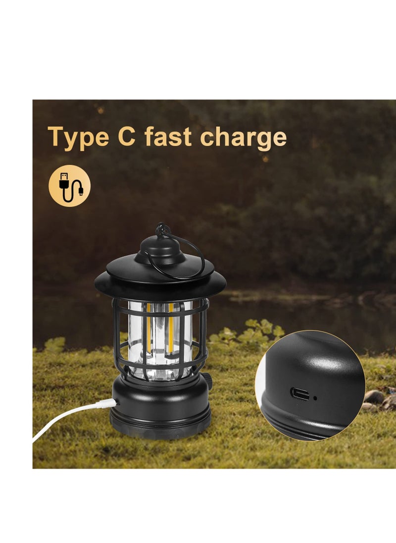 Cuken Retro LED Camping Lantern Rechargeable Warm Light Dimmable Type C Camping Lights for Tents Outdoor Power Outages Hiking Emergency Fishing (Black)  - Image 5