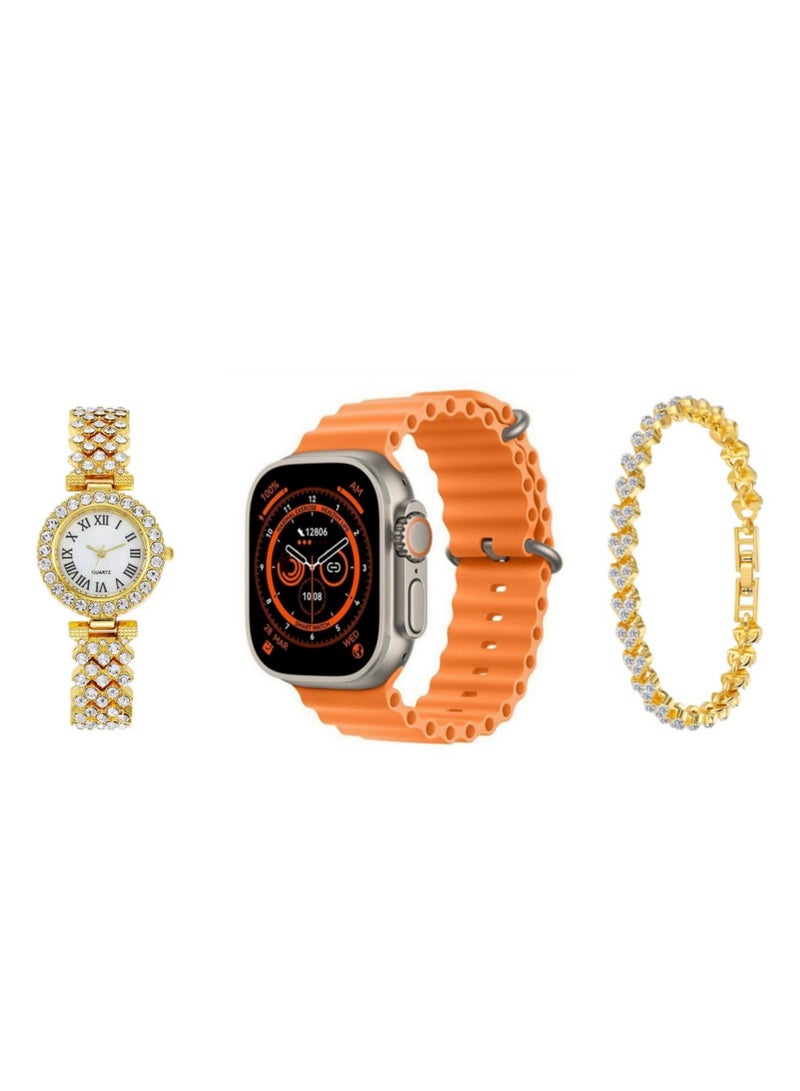 A Smart Watch From The Eighth Series With A Metal Watch With A Distinctive Design, An Earring, A Ring, A Bracelet, And A Necklace Suitable For Gifts. It Monitors Heart Rate And Calories. - Image 3