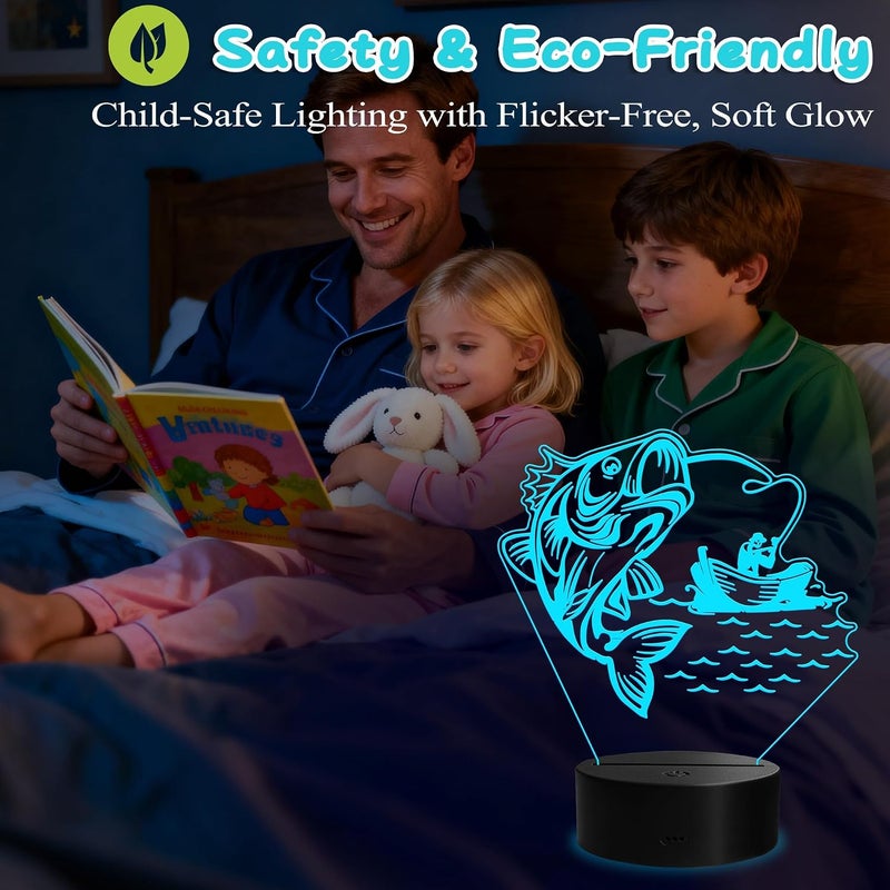 Al Raied ARS® Fishing Night Light, 3D Illusion Lamp with Remote Control, 16 RGB Colors, Dimmable for Men and Boys - Image 2