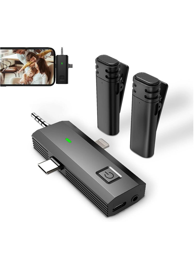 MSMR - 2 Pack Wireless Lavalier Microphones for iPhone/Android/Camera/PC,3 in 1 Mini Microphone,Clip on Lapel Mic,Noise Reduction,Plug-Play Wireless Mic for Recording,Live Stream,YouTube,TikTok - Image 1