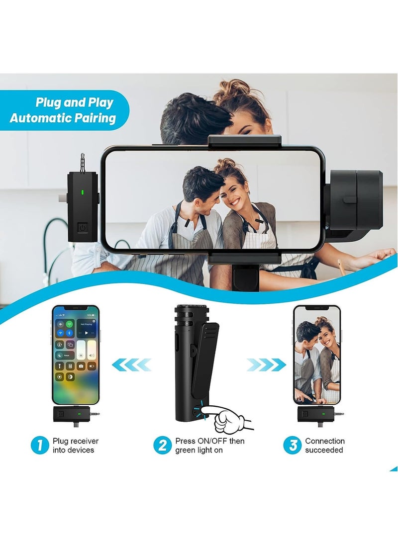 MSMR - 2 Pack Wireless Lavalier Microphones for iPhone/Android/Camera/PC,3 in 1 Mini Microphone,Clip on Lapel Mic,Noise Reduction,Plug-Play Wireless Mic for Recording,Live Stream,YouTube,TikTok - Image 1