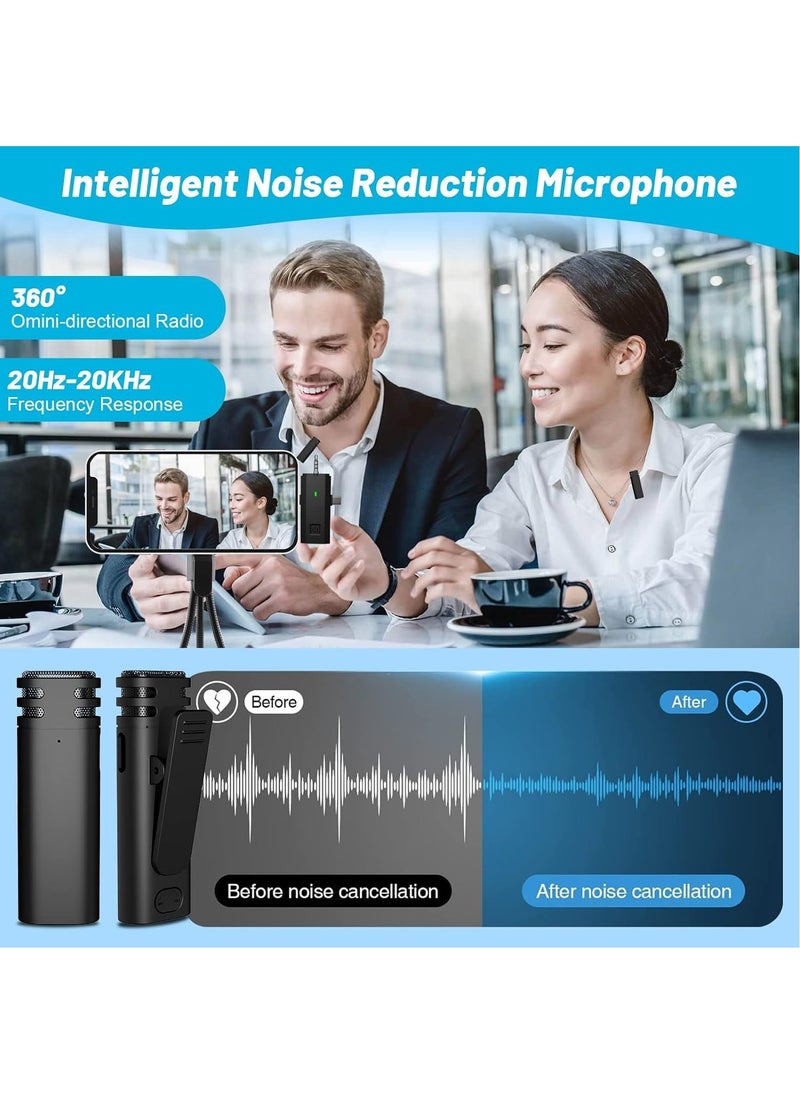 MSMR - 2 Pack Wireless Lavalier Microphones for iPhone/Android/Camera/PC,3 in 1 Mini Microphone,Clip on Lapel Mic,Noise Reduction,Plug-Play Wireless Mic for Recording,Live Stream,YouTube,TikTok - Image 1
