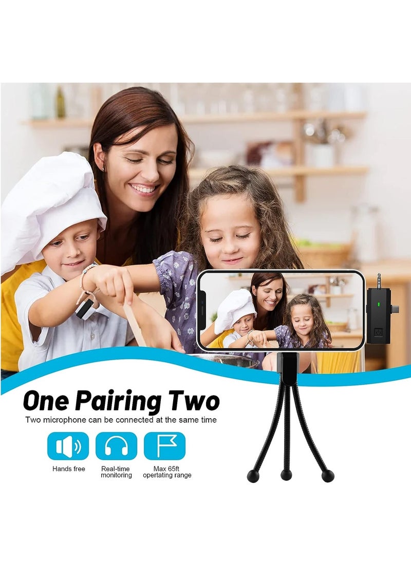 MSMR - 2 Pack Wireless Lavalier Microphones for iPhone/Android/Camera/PC,3 in 1 Mini Microphone,Clip on Lapel Mic,Noise Reduction,Plug-Play Wireless Mic for Recording,Live Stream,YouTube,TikTok - Image 1