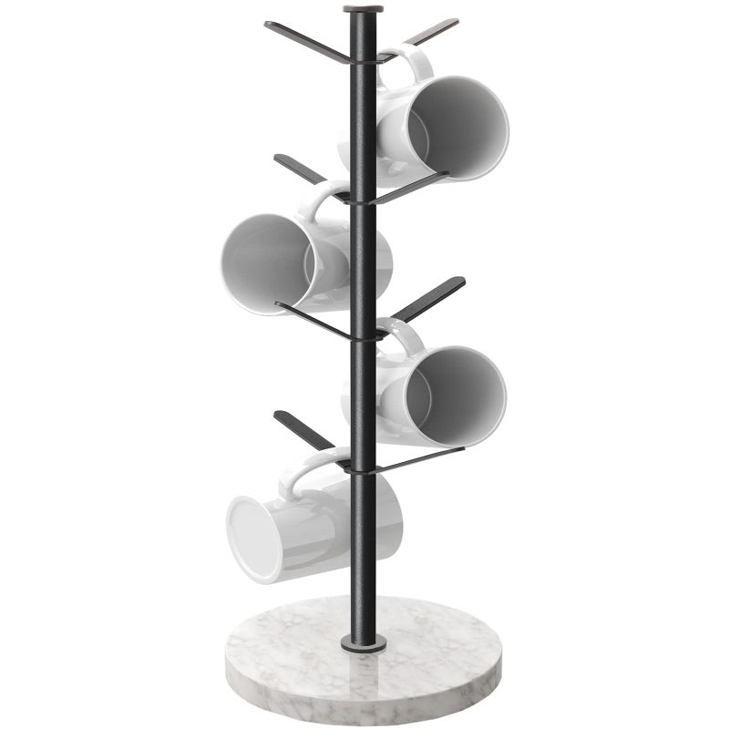 Gypie Marble Mug Holder Tree 8 Hooks Coffee Cups Stand New Upgraded Stable Mug Stand for Kitchen Counter Cabinet Cafe Black