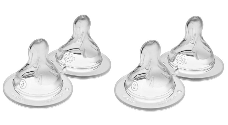 MAM Bottle Nipples Fast Flow Nipple Level 3, for 4+ Months, SkinSoft Silicone Nipples for Baby Bottles, Fits All MAM Bottles, 4 Pack - Image 1