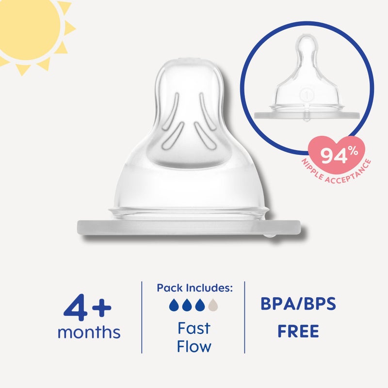 MAM Bottle Nipples Fast Flow Nipple Level 3, for 4+ Months, SkinSoft Silicone Nipples for Baby Bottles, Fits All MAM Bottles, 4 Pack - Image 2