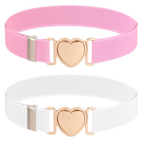 Indusoire 2 Pcs Kids Belt for Girls - Adjustable Waist Strap with Metal Buckle, Durable Children Belts for Jeans Pants and Dresses - Pink and White - Image 1