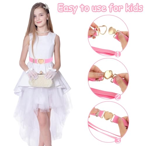 Indusoire 2 Pcs Kids Belt for Girls - Adjustable Waist Strap with Metal Buckle, Durable Children Belts for Jeans Pants and Dresses - Pink and White - Image 2