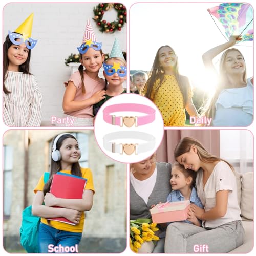 Indusoire 2 Pcs Kids Belt for Girls - Adjustable Waist Strap with Metal Buckle, Durable Children Belts for Jeans Pants and Dresses - Pink and White - Image 5