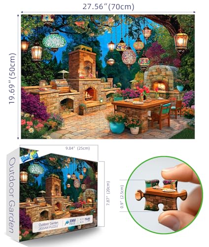 Blueforest 1000 Piece Jigsaw Puzzle for Adults Enchanted Garden Patio Mosaic Lanterns Stone Fireplaces Night Blooms Challenging Hard Difficult Puzzles for Adults 275x197 Inch Art Puzzle - Image 5