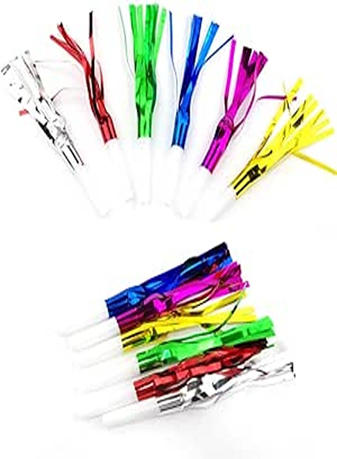 Bamboopack 18PCS Metallic Fringed Blowouts Whistles Party Blowers Whistles Birthday New Year Party Noisemaker Blowouts Whistles Party Favors