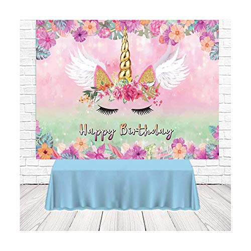LTLYH Unicorn Birthday Backdrop for Girls 5x3ft Pink Floral Unicorn Party Decoration Happy Birthday Banner for Girls Party Photo Booth Background 054 - Image 4