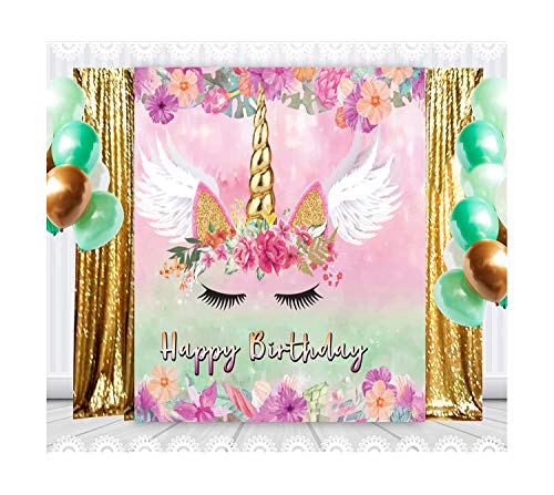LTLYH Unicorn Birthday Backdrop for Girls 5x3ft Pink Floral Unicorn Party Decoration Happy Birthday Banner for Girls Party Photo Booth Background 054 - Image 5