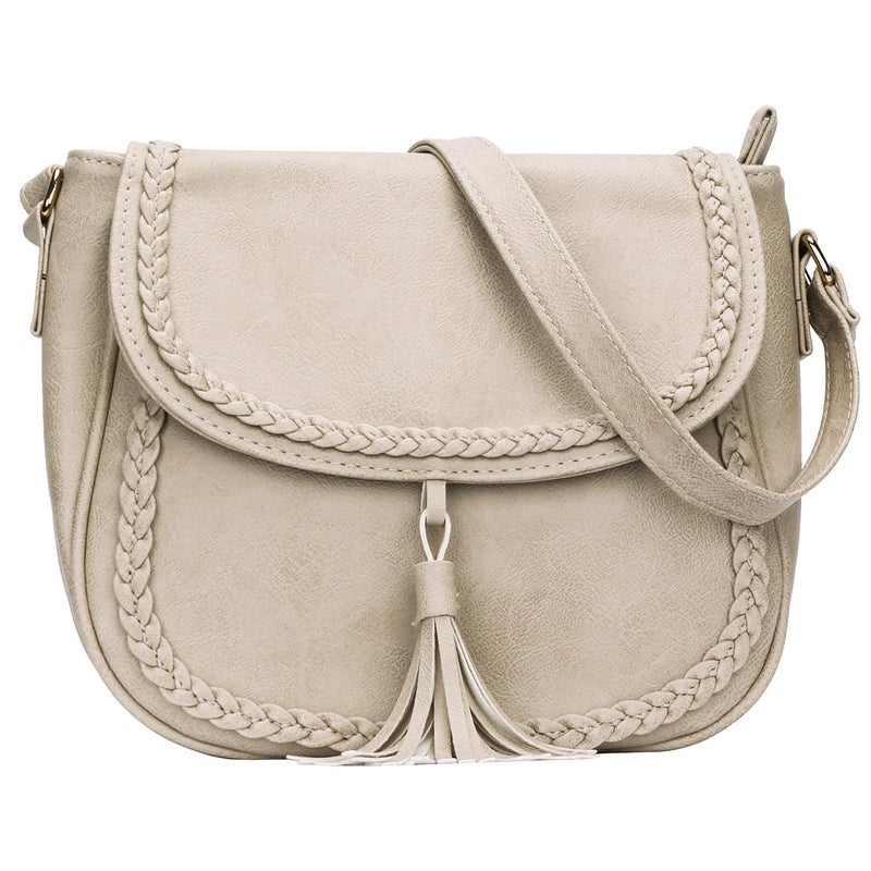 KKXIU Casual Flap Saddle Crossbody Bags for Women Purses and Handbags with Tassel (Z-Beige) - Image 1