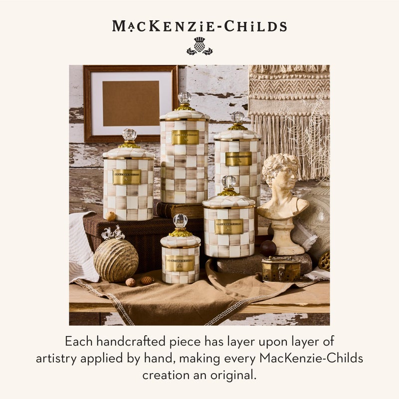 mackenzie childs MACKENZIE-CHILDS Small Enamel Canister, Kitchen Storage Container with Lid, Brown-and-White Mocha Check - Image 5