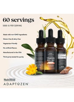 Vitamin D3 K2 Drops 5000 IU: Immunity Vitamins, Support for Energy, Well-Being & Joint Comfort, Vegetarian, Easy to Take Liquid Formula for Men & Women + MCT Oil, Gluten Free, 1 fl oz
