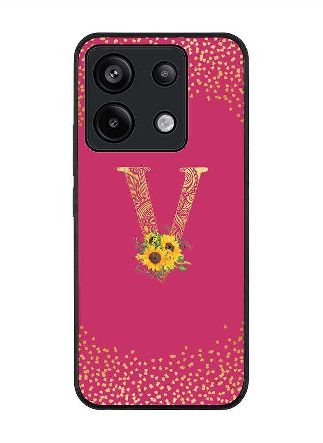 Stylizedd Rugged Case for Xiaomi Redmi Note 13 Pro 5G Case Cover- Custom Monogram Initial Letter Mandala Floral Pattern Alphabet - V(Deep Pink Rose)  - Image 1